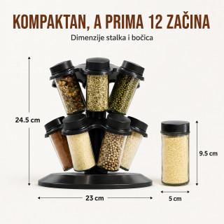 Rotirajući stalak za začine sa 12 staklenih bočica – 360°