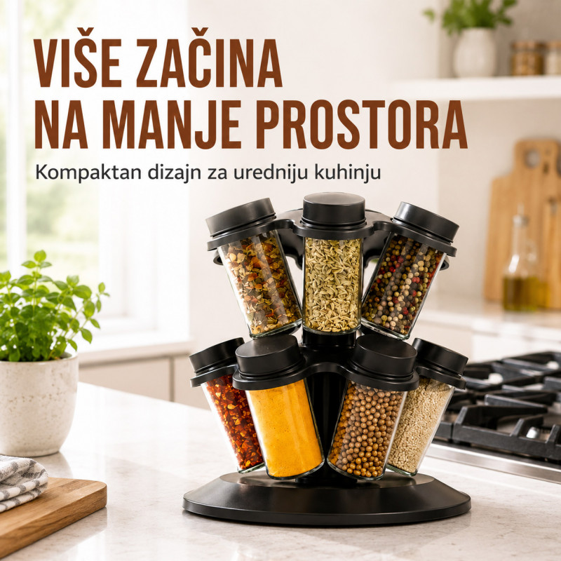 Rotirajući stalak za začine sa 12 staklenih bočica – 360°