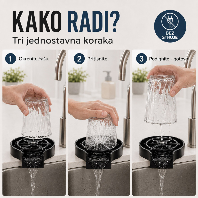 Automatski ispirač čaša i flaša za sudoperu