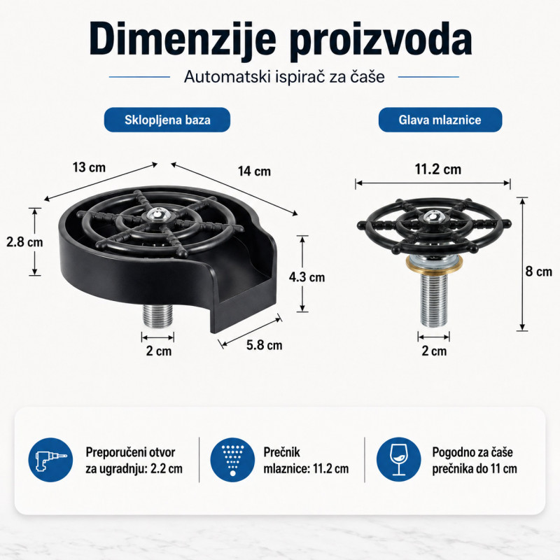 Automatski ispirač čaša i flaša za sudoperu