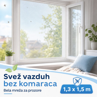 Bela mreža za prozor protiv komaraca 1,3 x 1,5 m