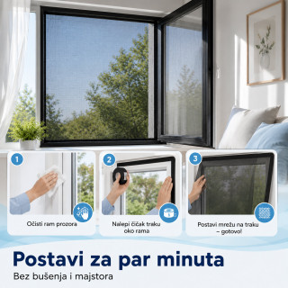 Crna mreža za prozor protiv komaraca 1,3 x 1,5 m