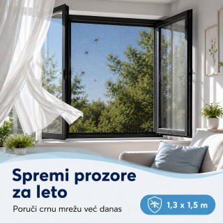 Crna mreža za prozor protiv komaraca 1,3 x 1,5 m