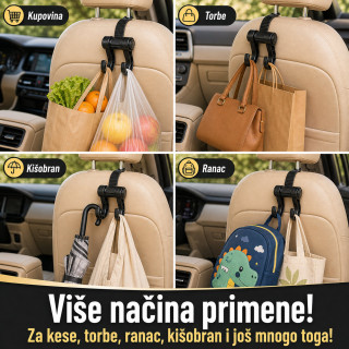 2 x Auto kuka za torbe i kese – dvostruki držač za sedište - Set od 2 komada