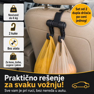 2 x Auto kuka za torbe i kese – dvostruki držač za sedište - Set od 2 komada