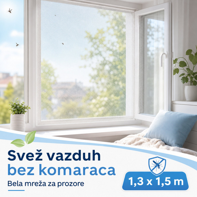 Bela mreža za prozor protiv komaraca 1,3 x 1,5 m
