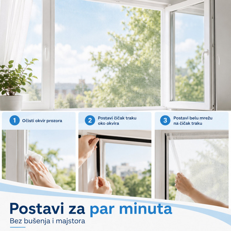 Bela mreža za prozor protiv komaraca 1,3 x 1,5 m