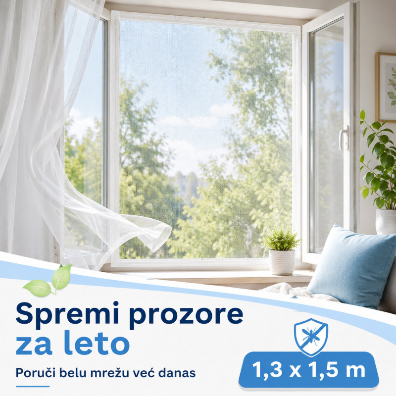 Bela mreža za prozor protiv komaraca 1,3 x 1,5 m