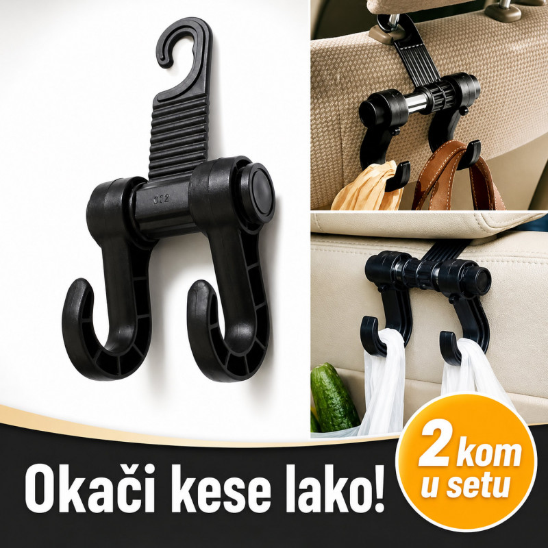 2 x Auto kuka za torbe i kese – dvostruki držač za sedište - Set od 2 komada