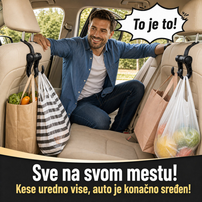 2 x Auto kuka za torbe i kese – dvostruki držač za sedište - Set od 2 komada