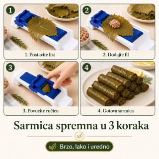 Uvijač za sarme u 3 koraka – za brže i jednake sarmice - Za kupus, zelje, blitvu, vinovu lozu i rolnice