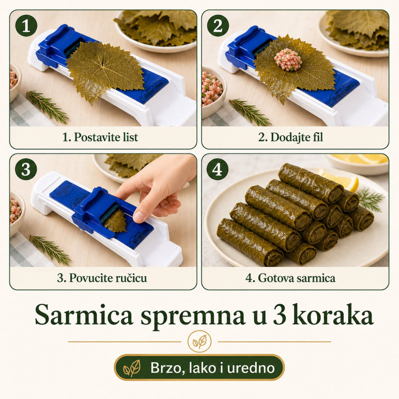 Uvijač za sarme u 3 koraka – za brže i jednake sarmice - Za kupus, zelje, blitvu, vinovu lozu i rolnice