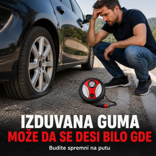 Auto kompresor za gume 12V u obliku točka – prenosiva pumpa za automobil, bicikl i lopte