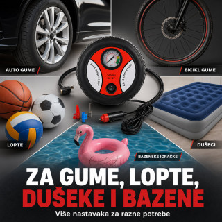 Auto kompresor za gume 12V u obliku točka – prenosiva pumpa za automobil, bicikl i lopte