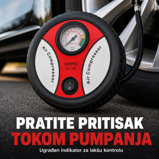 Auto kompresor za gume 12V u obliku točka – prenosiva pumpa za automobil, bicikl i lopte