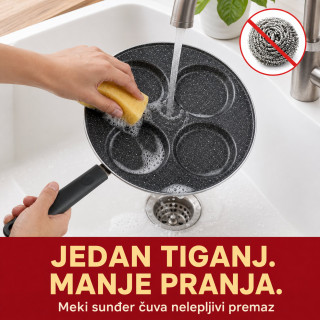 Nelepljivi tiganj sa 4 udubljenja za jaja i mini palačinke