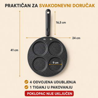 Nelepljivi tiganj sa 4 udubljenja za jaja i mini palačinke
