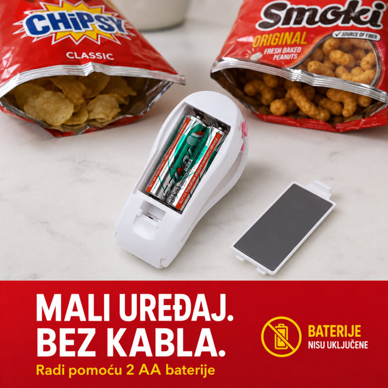 Mini aparat za zatvaranje otvorenih kesa – na baterije