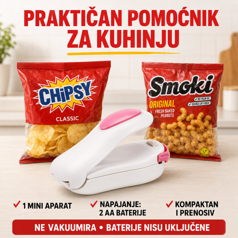 Mini aparat za zatvaranje otvorenih kesa – na baterije