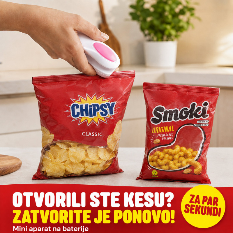 Mini aparat za zatvaranje otvorenih kesa – na baterije
