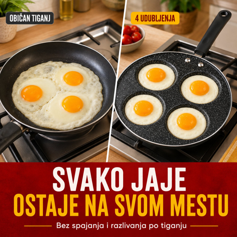 Nelepljivi tiganj sa 4 udubljenja za jaja i mini palačinke