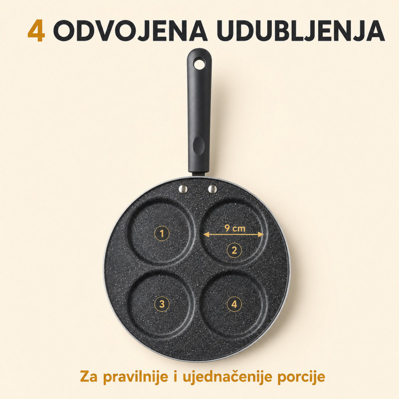 Nelepljivi tiganj sa 4 udubljenja za jaja i mini palačinke