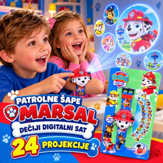 Patrolne Šape Maršal Projektor - Dečiji Digitalni Sat sa 24 Projekcije Patrolnih Šapa