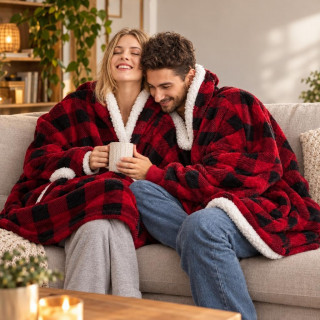 Blanket Hoodie - Duks Ćebe sa rukavima Karirano Crveno