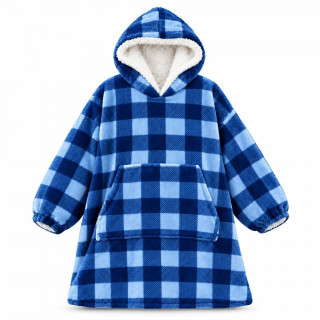 Blanket Hoodie - Duks Ćebe sa rukavima Karirano Plavo