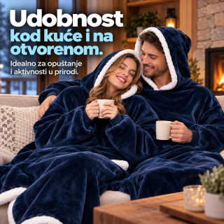 Duks Hoodie - Mekani plišani duks-ćebe sa kapuljačom - Teget