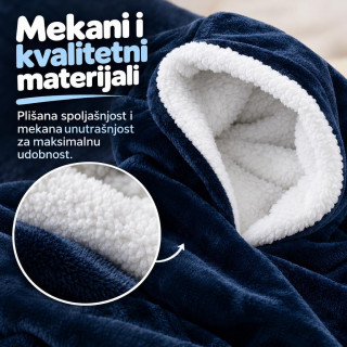 Duks Hoodie - Mekani plišani duks-ćebe sa kapuljačom - Teget