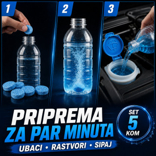 Set 5 tableta za tečnost za brisače – do 20l rastvora za čistu šoferku