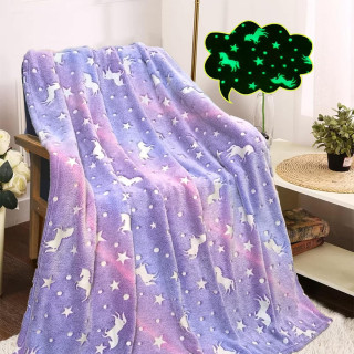 Purple Unicorn Blanket  – Lila ćebe sa svetlećim jednorozima i zvezdama