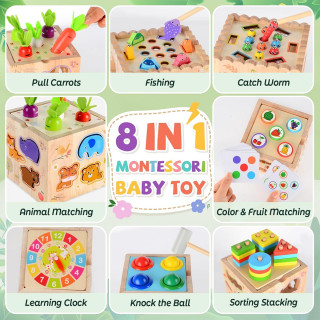 Drvena kocka Montessori zabave - 8u1 set za radoznale mališane