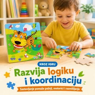 Drvena slagalica za decu sa životinjama – edukativne puzzle 9 delova