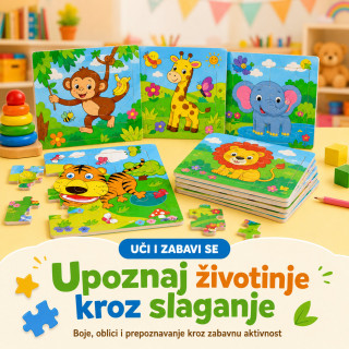 Drvena slagalica za decu sa životinjama – edukativne puzzle 9 delova