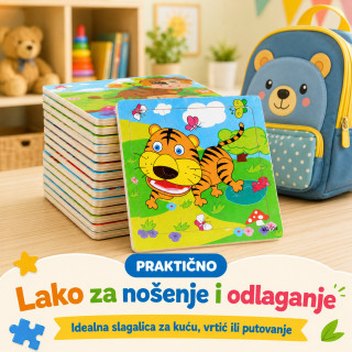 Drvena slagalica za decu sa životinjama – edukativne puzzle 9 delova