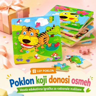 Drvena slagalica za decu sa životinjama – edukativne puzzle 9 delova