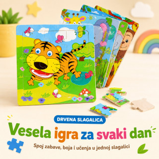 Drvena slagalica za decu sa životinjama – edukativne puzzle 9 delova