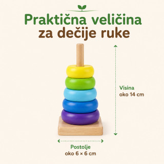 Dindolino drvena edukativna kula sa prstenovima za bebe i decu