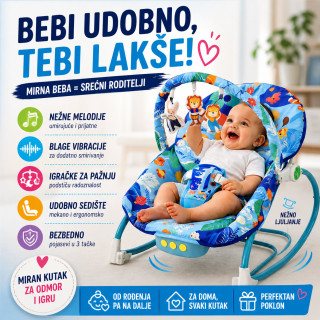 Ljuljaška za bebe Blue Jungle Comfort – Umiruje, Ljulja i Zabavlja