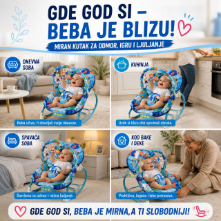 Ljuljaška za bebe Blue Jungle Comfort – Umiruje, Ljulja i Zabavlja