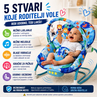 Ljuljaška za bebe Blue Jungle Comfort – Umiruje, Ljulja i Zabavlja