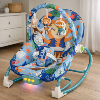 Blue Jungle Comfort Rocker - ležaljka ljuljalica za bebe plavih nijansi sa životinjama