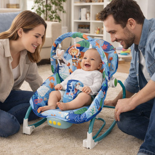 Blue Jungle Comfort Rocker - ležaljka ljuljalica za bebe plavih nijansi sa životinjama