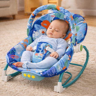 Blue Jungle Comfort Rocker - ležaljka ljuljalica za bebe plavih nijansi sa životinjama