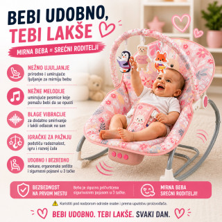 Roze ljuljaška za bebe Pink Jungle Comfort – Umiruje, Ljulja i Zabavlja
