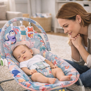 Pink Baby Comfort Rocker - ležaljka ljuljalica za bebe roze nijansi sa životinjama