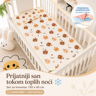 Prozračna letnja podloga za krevetac 120x60 cm sa jastučnicom – motiv medvedića