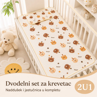Prozračna letnja podloga za krevetac 120x60 cm sa jastučnicom – motiv medvedića